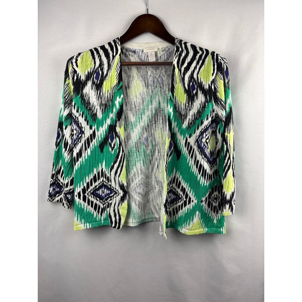 Women’s Chico’s Size 1 Multicolored Patterned Cardigan